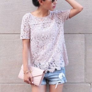 LOFT Soft Lilac Lace Tee - XS/S